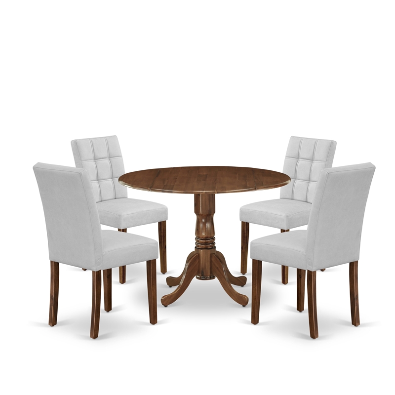 East West Furniture 5-Piece Dining Table Set in Antique Walnut/Light Gray