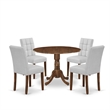 East West Furniture 5-Piece Dining Table Set in Antique Walnut/Light Gray
