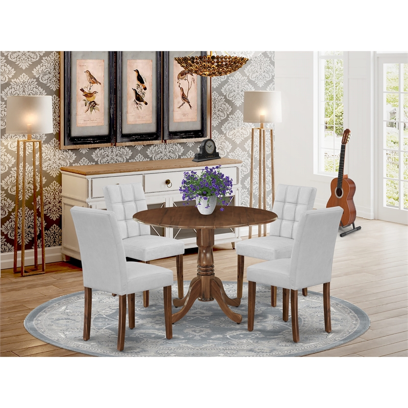 East West Furniture 5-Piece Dining Table Set in Antique Walnut/Light Gray