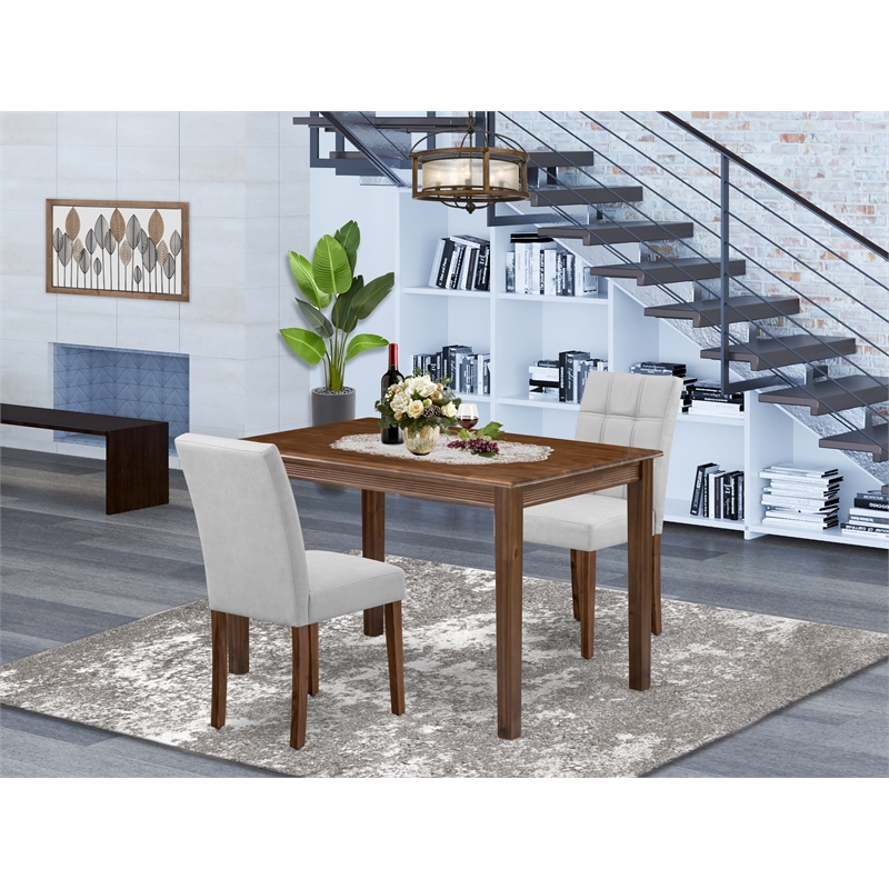 East West Furniture 3-Piece Dining Table Set  in Antique Walnut/Light Gray