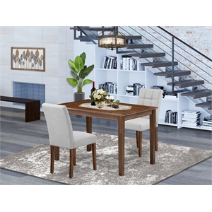 East West Furniture 3-Piece Dining Table Set  in Antique Walnut/Light Gray