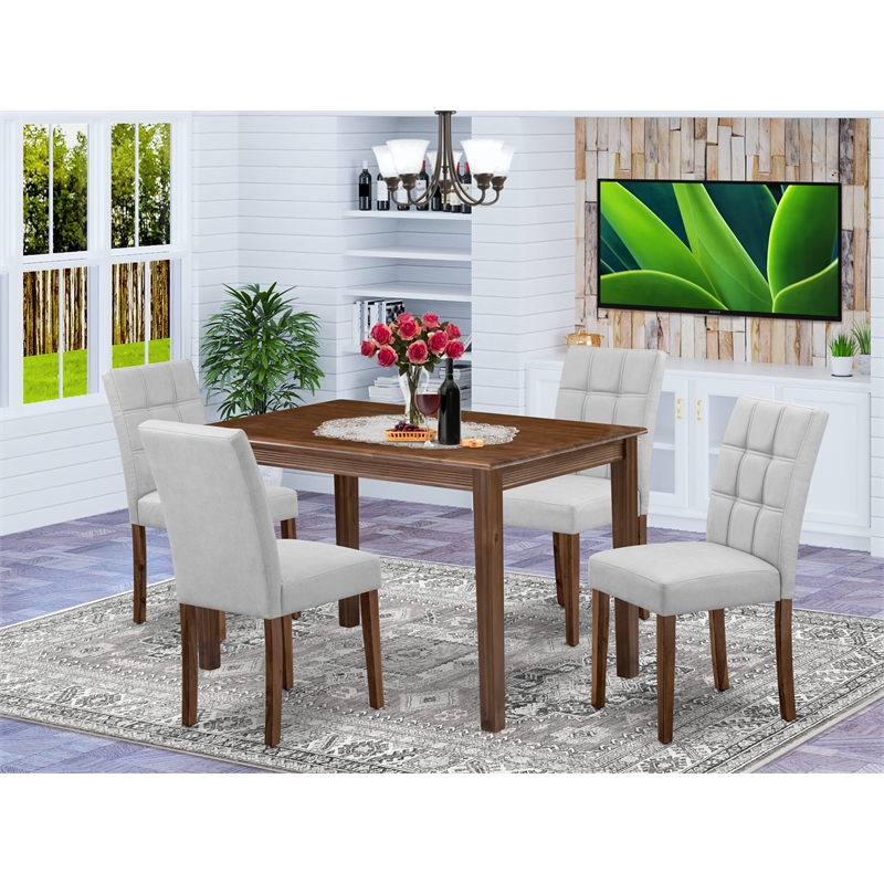 East West Furniture 5-Piece Kitchen Table Set in Antique Walnut/Light Gray