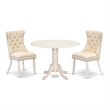 East West Furniture 3-Piece Dining Table Set in Linen White/Light Beige