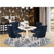 East West Furniture 5-Piece Dining Table Set  in Linen White/Navy Blue