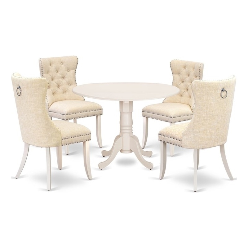 East West Furniture 5-Piece Kitchen Table Set in Linen White/Light Beige