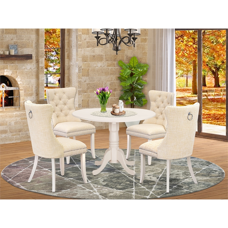 East West Furniture 5-Piece Kitchen Table Set in Linen White/Light Beige