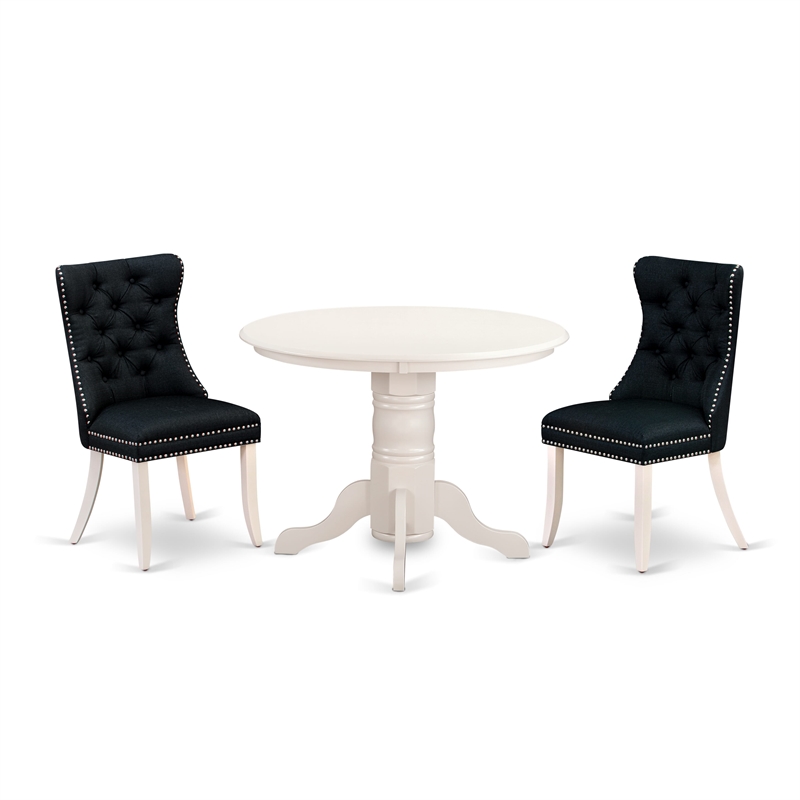 East West Furniture 3-Piece Dining Room Set in Linen White/Black