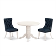East West Furniture 3-Piece Modern Dining Table Set in Linen White/Navy Blue