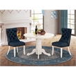 East West Furniture 3-Piece Modern Dining Table Set in Linen White/Navy Blue