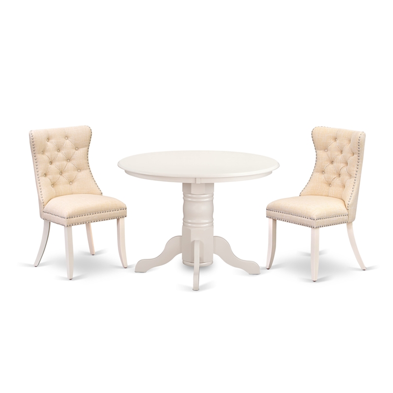 East West Furniture 3-Piece Kitchen Table Set in Linen White/Light Beige