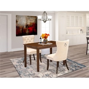 East West Furniture 3-Piece Dining Room Set in Light Beige/Antique Walnut