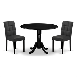 East West Furniture 3-Piece Kitchen Table Set in Black/Dark Gray