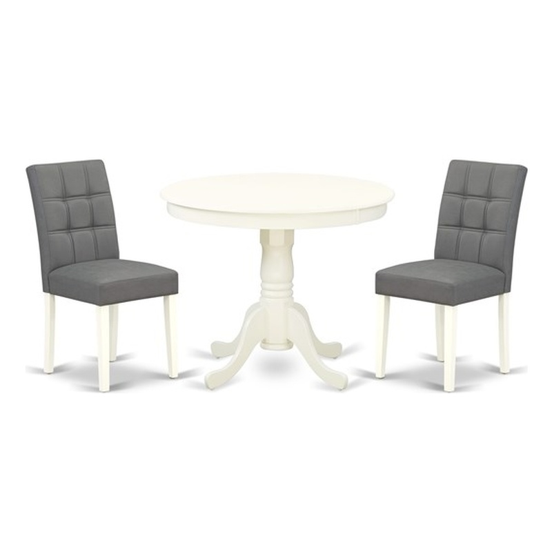 East West Furniture 3-Piece Dining Set in Linen White/Platinum Gray