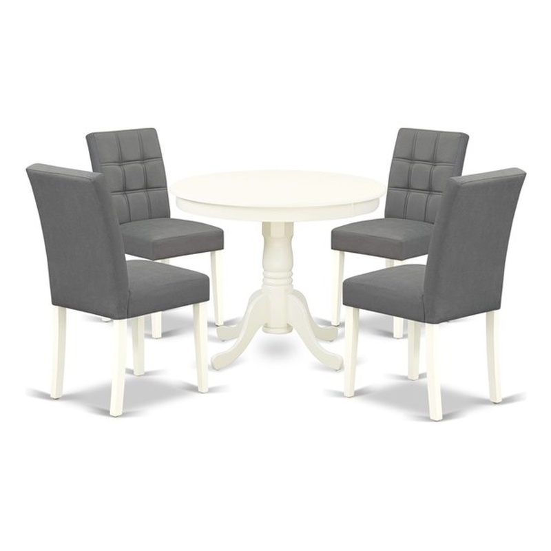 East West Furniture 5-Piece Dining Table Set in Linen White/Platinum Gray