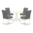 East West Furniture 5-Piece Dining Table Set in Linen White/Platinum Gray