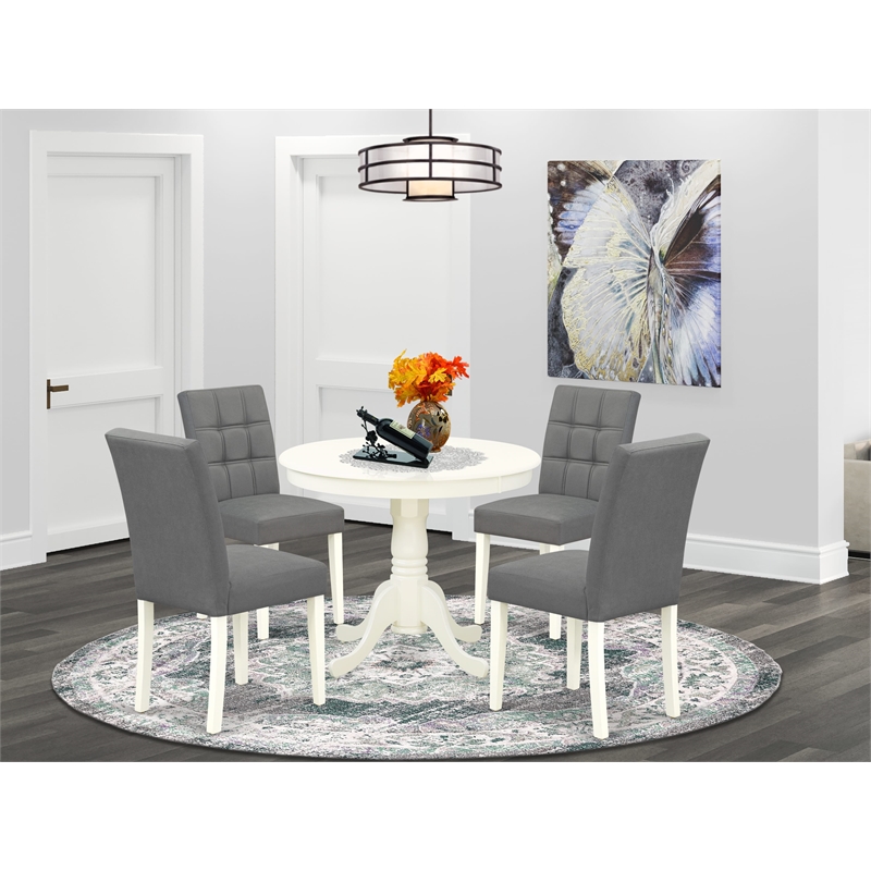 East West Furniture 5-Piece Dining Table Set in Linen White/Platinum Gray