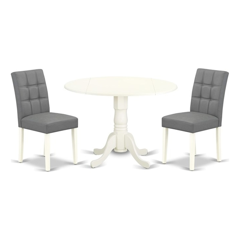 East West Furniture 3-Piece Dining Set in Linen White/Platinum Gray