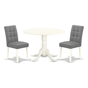 East West Furniture 3-Piece Dining Set in Linen White/Platinum Gray