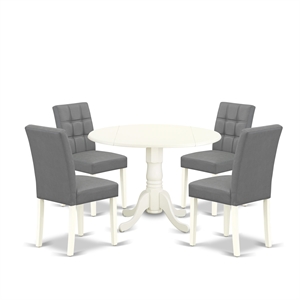 East West Furniture 5-Piece Dining Table Set in Linen White/Platinum Gray
