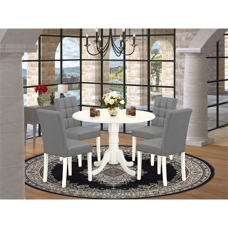 East West Furniture 5-Piece Dining Table Set in Linen White/Platinum Gray