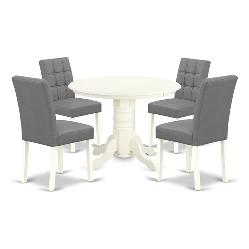 East West Furniture 5-Piece Dining Room Set in Linen White/Platinum Gray