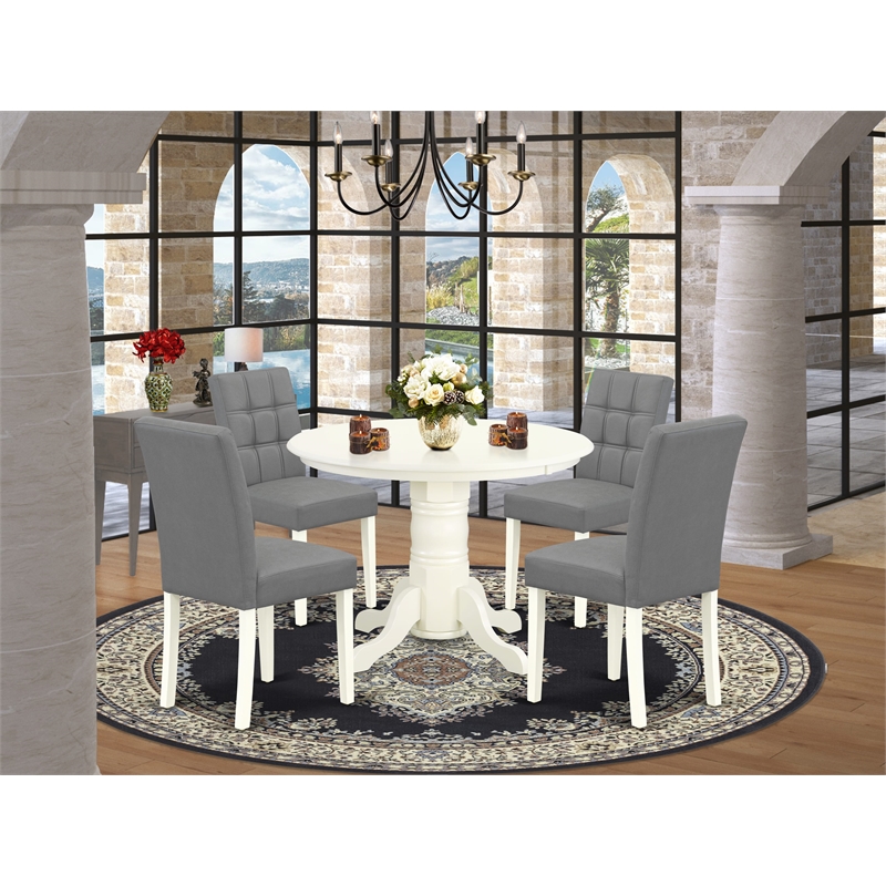 East West Furniture 5-Piece Dining Room Set in Linen White/Platinum Gray