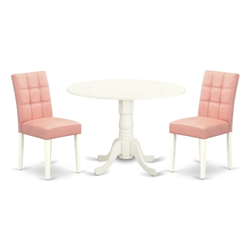 East West Furniture 3-Piece Modern Dining Table Set in Linen White/Beige Red