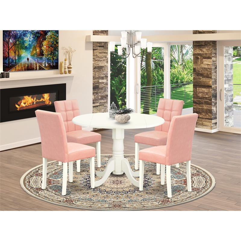 East West Furniture 5-Piece Kitchen Table Set in Linen White/Beige Red