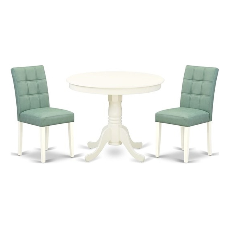 East West Furniture 3-Piece Dining Table Set in Linen White/Willow Green