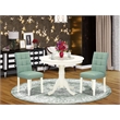 East West Furniture 3-Piece Dining Table Set in Linen White/Willow Green