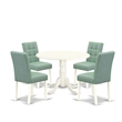 East West Furniture 5-Piece Dining Table Set in Linen White/Willow Green