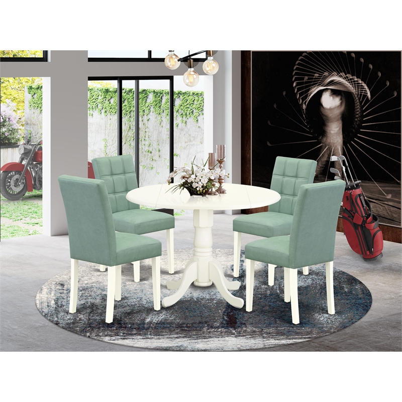 East West Furniture 5-Piece Dining Table Set in Linen White/Willow Green