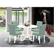 East West Furniture 5-Piece Dining Table Set in Linen White/Willow Green