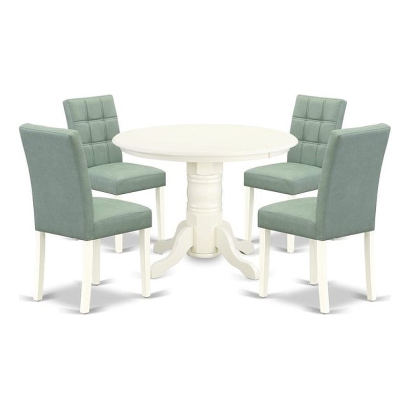 East West Furniture 5-Piece Kitchen Table Set in Linen White/Willow Green