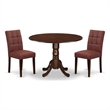 East West Furniture 3-Piece Dining Room Set in Mahogany/Burgandy