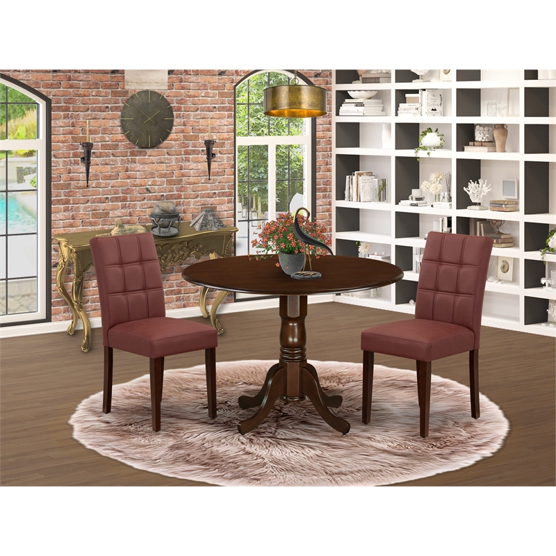 East West Furniture 3-Piece Dining Room Set in Mahogany/Burgandy