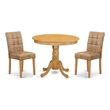 East West Furniture 3-Piece Dining Table Set in Oak/Brown Textured