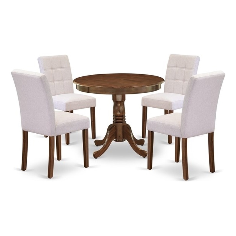 East West Furniture 5-Piece Dining Room Set in Antique Walnut/Mist Beige