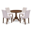 East West Furniture 5-Piece Dining Room Set in Antique Walnut/Mist Beige