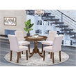 East West Furniture 5-Piece Dining Room Set in Antique Walnut/Mist Beige