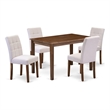East West Furniture 5-Piece Modern Dining Table Set in Antique Walnut/Mist Beige