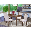 East West Furniture 5-Piece Modern Dining Table Set in Antique Walnut/Mist Beige