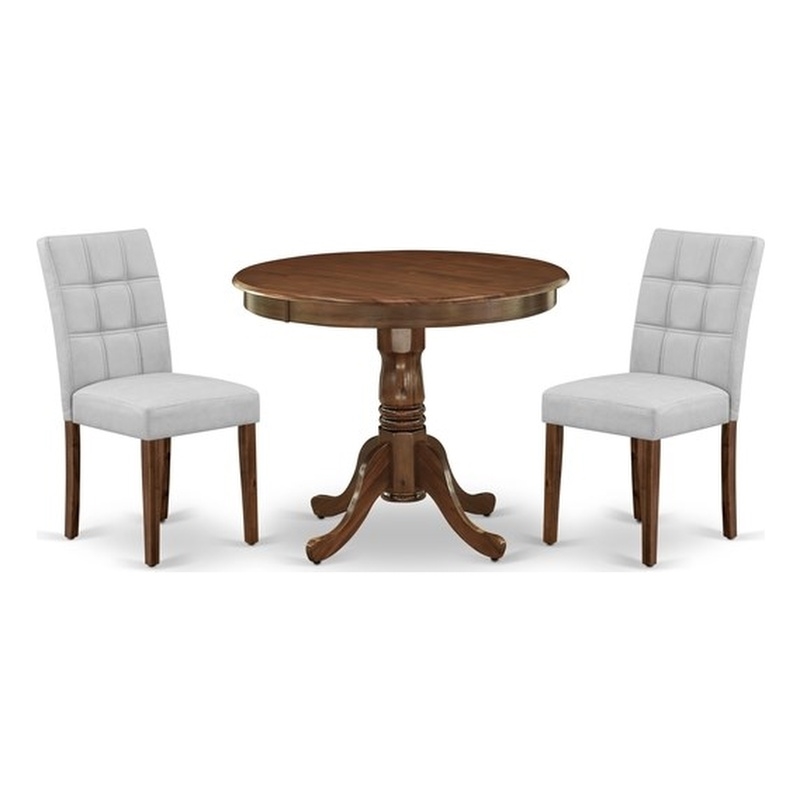 East West Furniture 3-Piece Dining Set in Antique Walnut/Light Gray