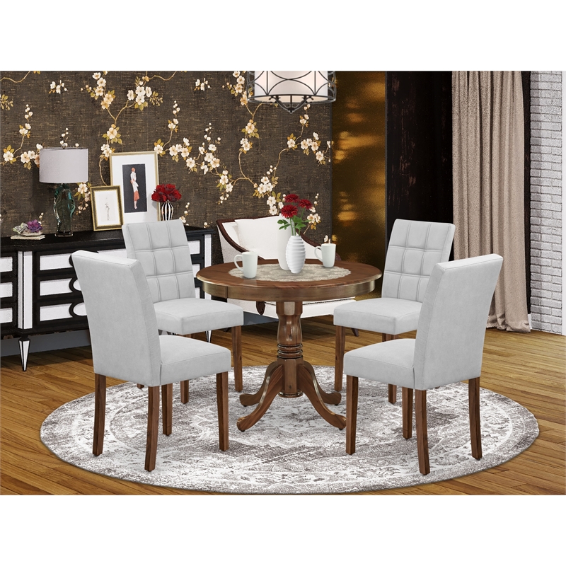 East West Furniture 5-Piece Modern Dining Table Set in Antique Walnut/Light Gray