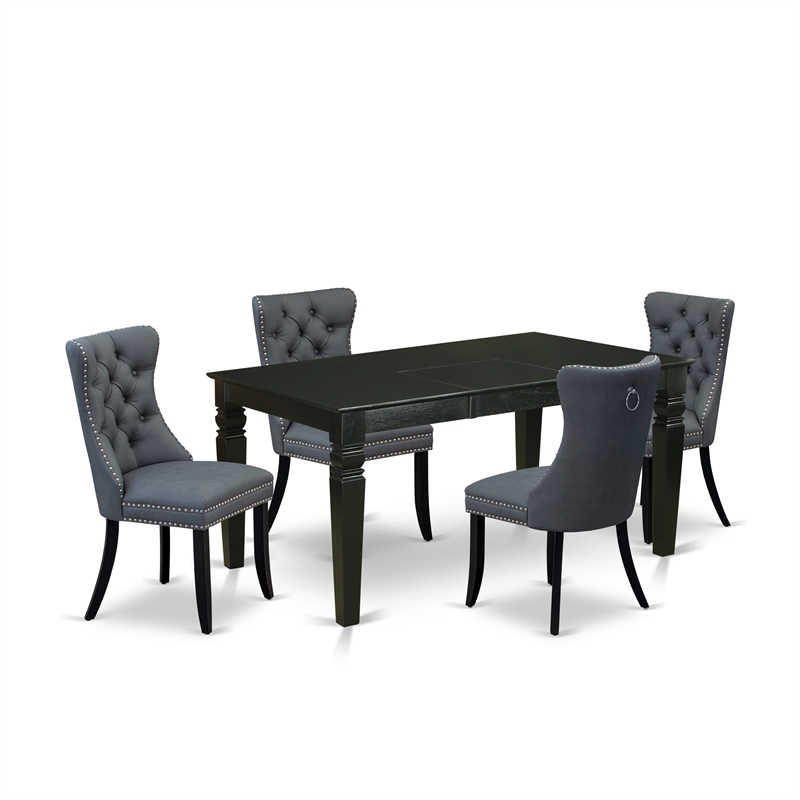 East West Furniture 5-Piece Dining Table Set in Black/Platinum Gray