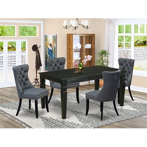 East West Furniture 5-Piece Dining Table Set in Black/Platinum Gray