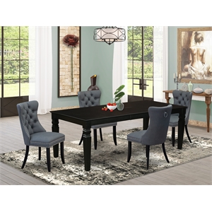 East West Furniture 5-Piece Dining Table Set in Black/Platinum Gray