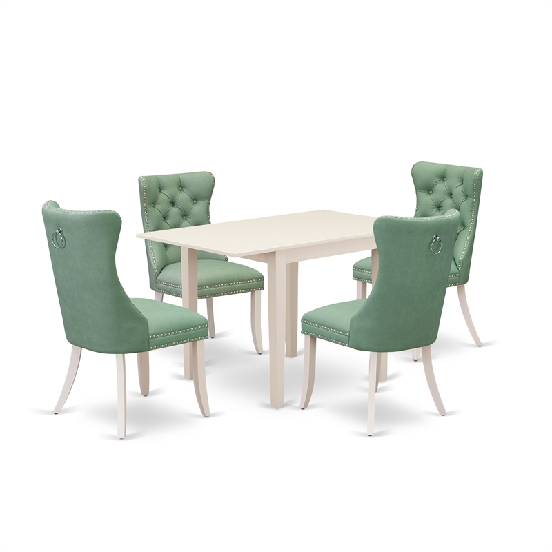 East West Furniture 5-Piece Dining Table Set in Linen White/Willow Green