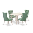 East West Furniture 5-Piece Dining Table Set in Linen White/Willow Green