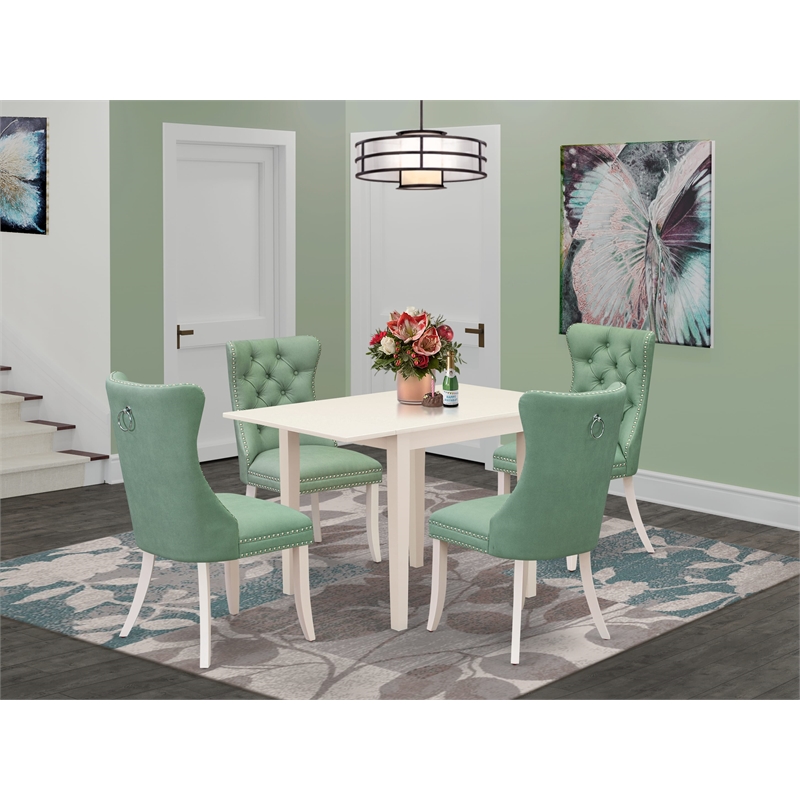 East West Furniture 5-Piece Dining Table Set in Linen White/Willow Green